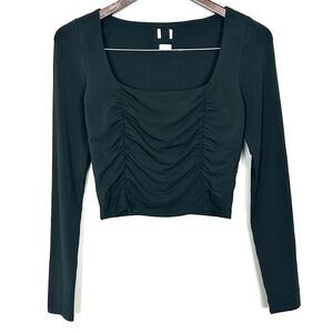 Wilfred Lydia Ruched Square-Neck Top Women’s Size S Long Sleeves Cropped Knit